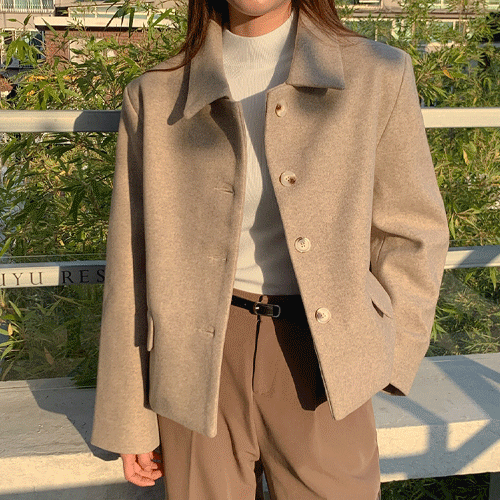 [심플무드] 울 모직 카라 히든 싱글 숏 코트 자켓 T#YW843