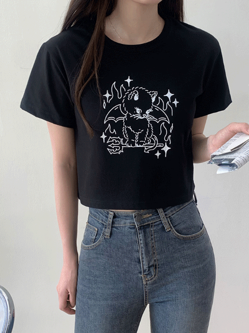 [4color] 데빌 반팔 크롭 티셔츠 T#YW1073