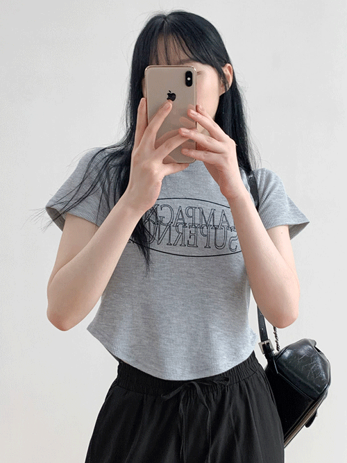 [슬림핏] 샴페인 와플 크롭 반팔 티셔츠 T#YW1075
